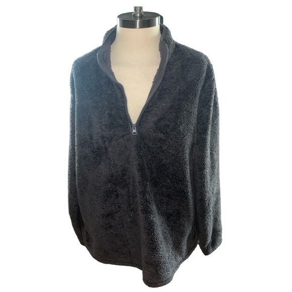 H&M Womens Long Sleeve Sherpa Pullover Quarter Zip Fuzzy Fleece Sweatshirt Large - Picture 11 of 11